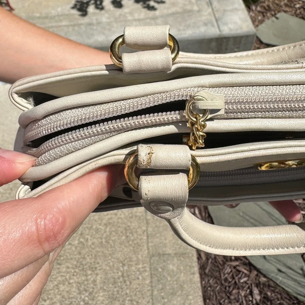 Vintage Gianni Bernini Leather Off White Purse Beige Top Handle Crossbody Bag